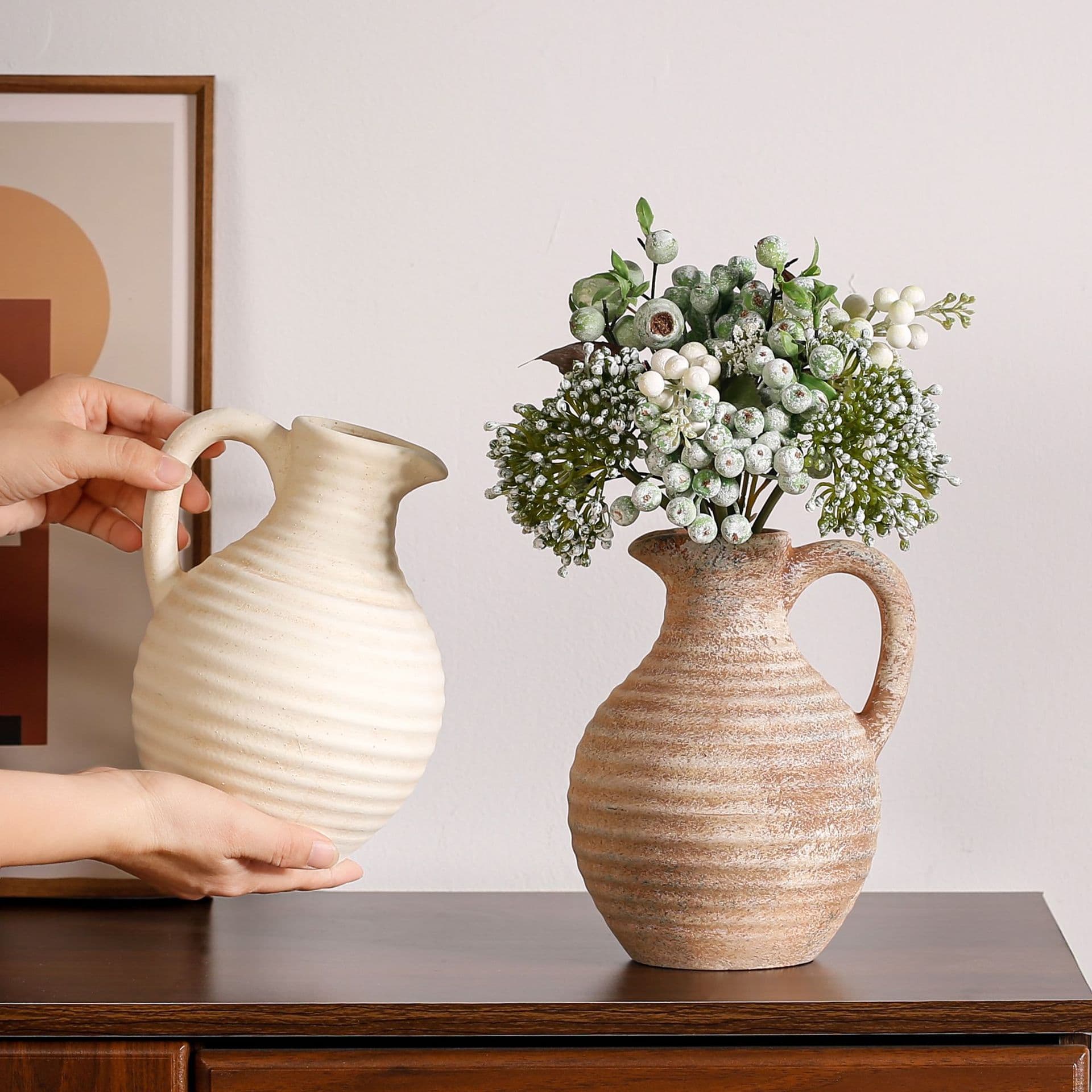 Ribbed Pitcher Ceramic Vase Set